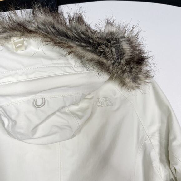 The North Face Womens XS Cream Arctic Parka Jacket Faux Fur Removable Hood Coat - Picture 6 of 16